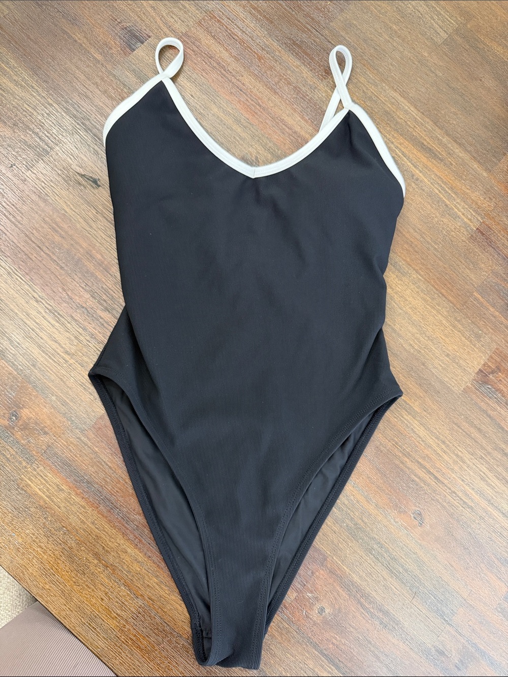 Classic Black One-Piece Swimsuit with White Trim - Picture 1 of 3